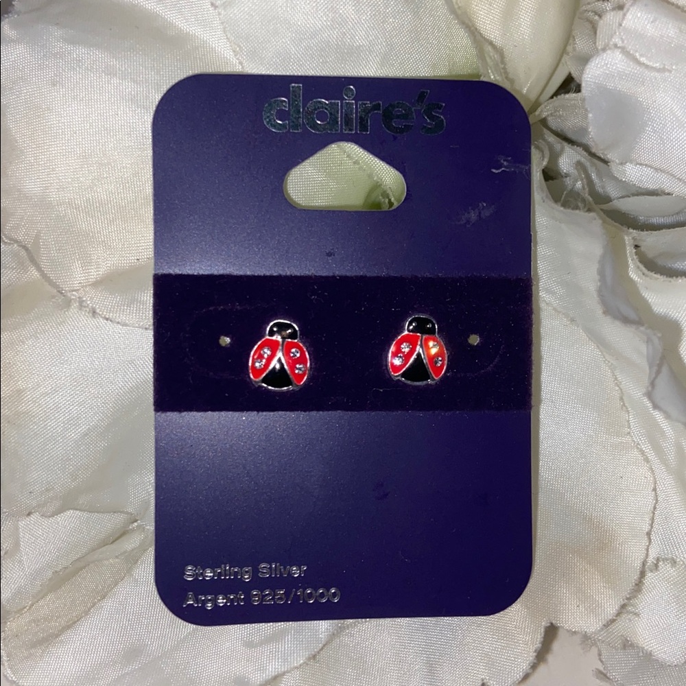 Claire's Sterling Silver Red and Black Ladybug Earrings